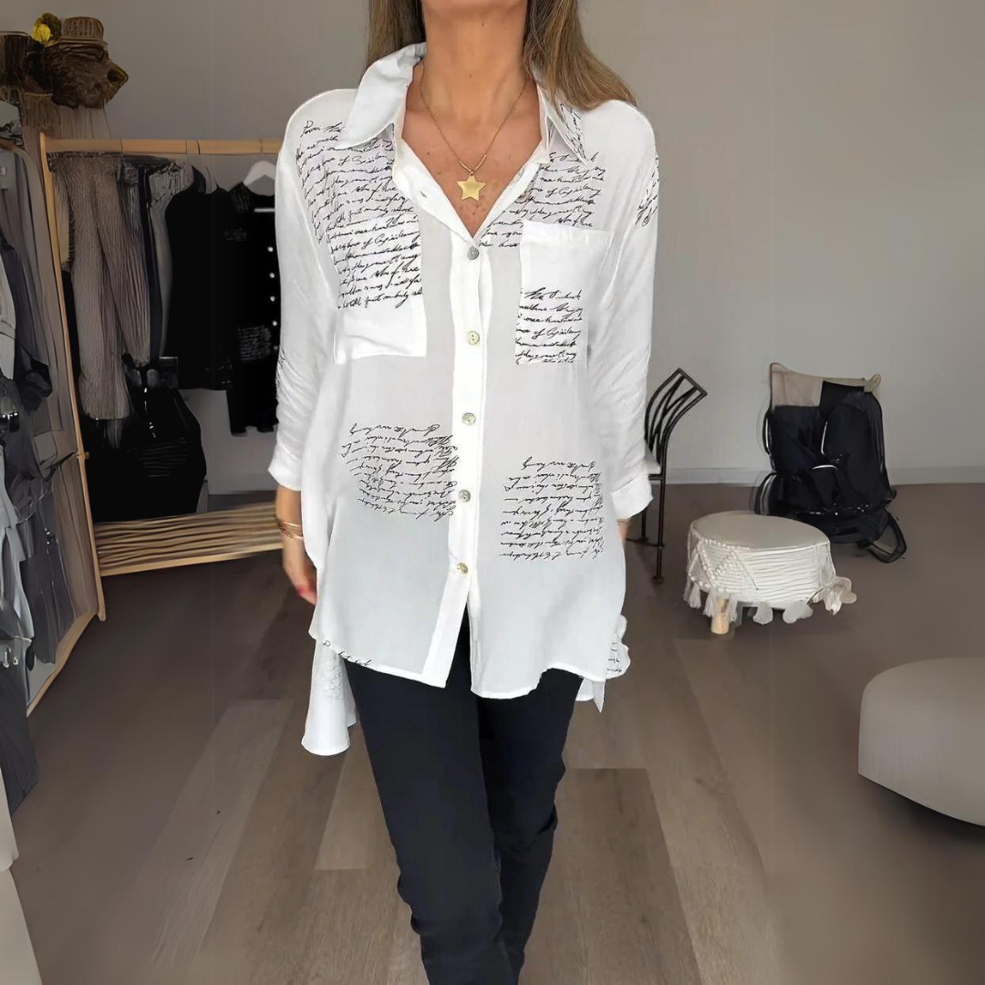 Iza | Script Button-Up Shirt