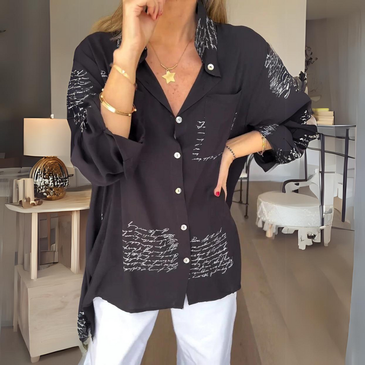 Iza | Script Button-Up Shirt