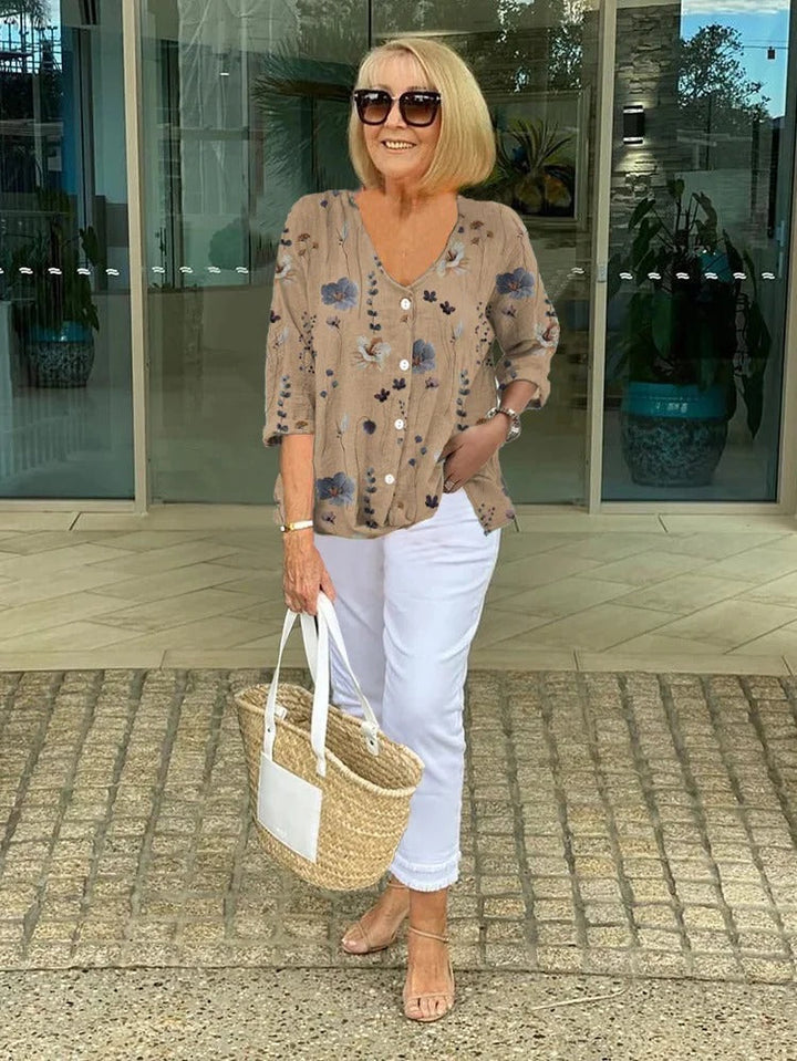 Evadine | Printed Button Tunic Top