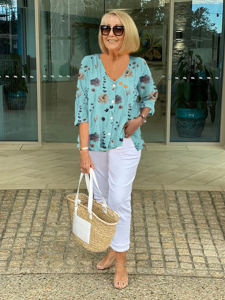Evadine | Printed Button Tunic Top