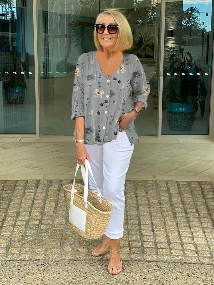 Evadine | Printed Button Tunic Top