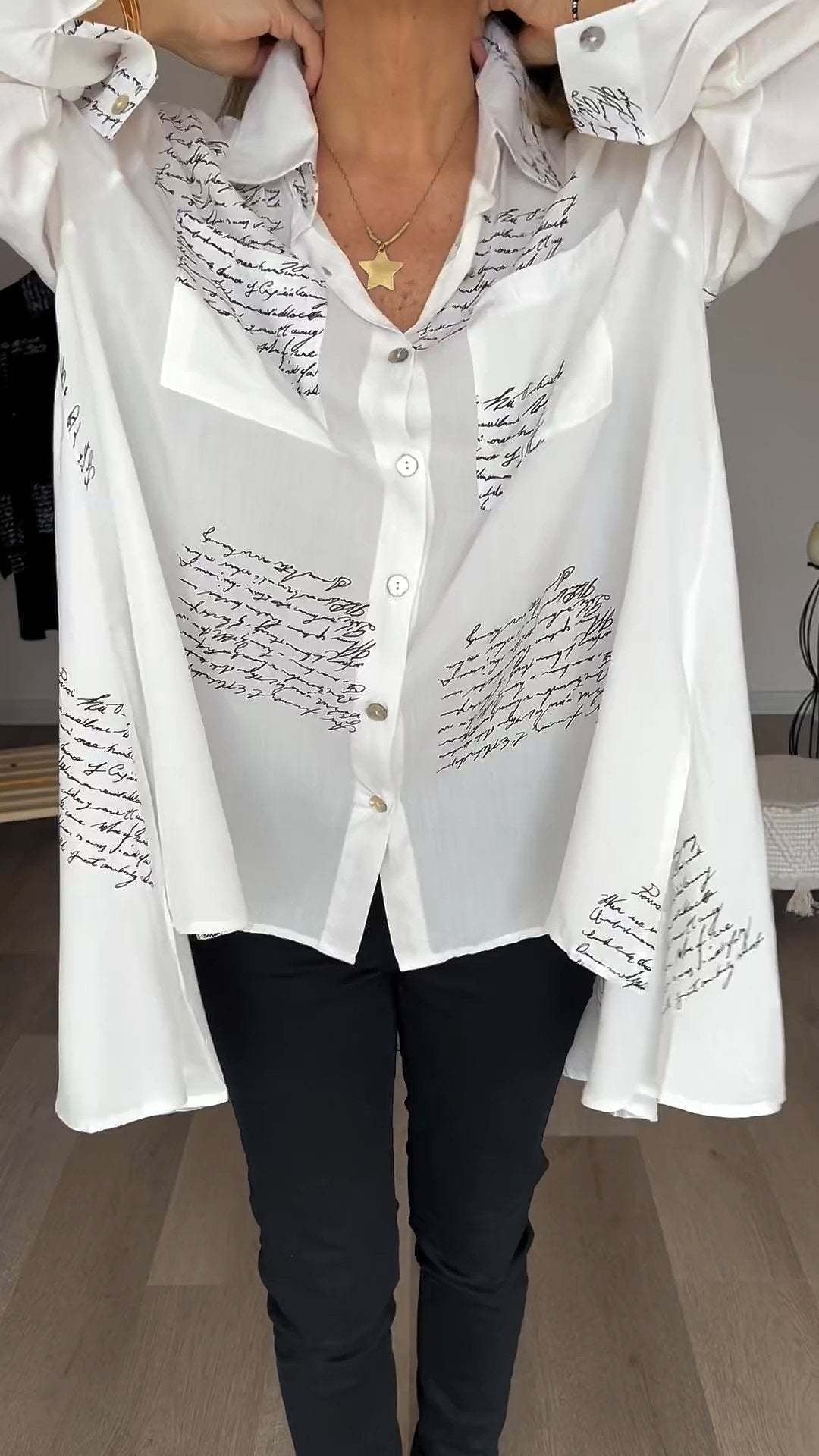 Iza | Script Button-Up Shirt