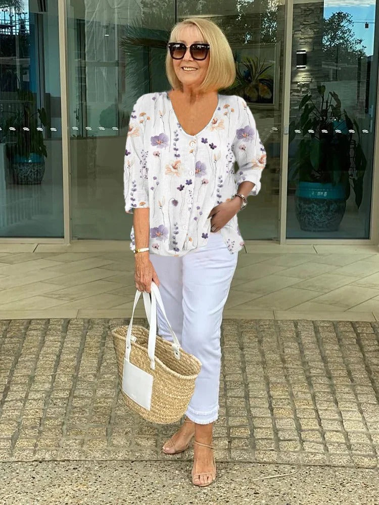 Evadine | Printed Button Tunic Top